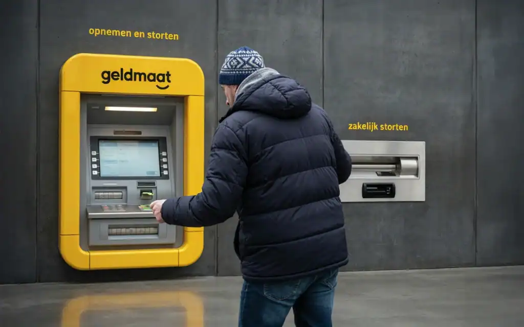 Geldmaat gebruiken: geld opnemen, storten en een automaat vinden